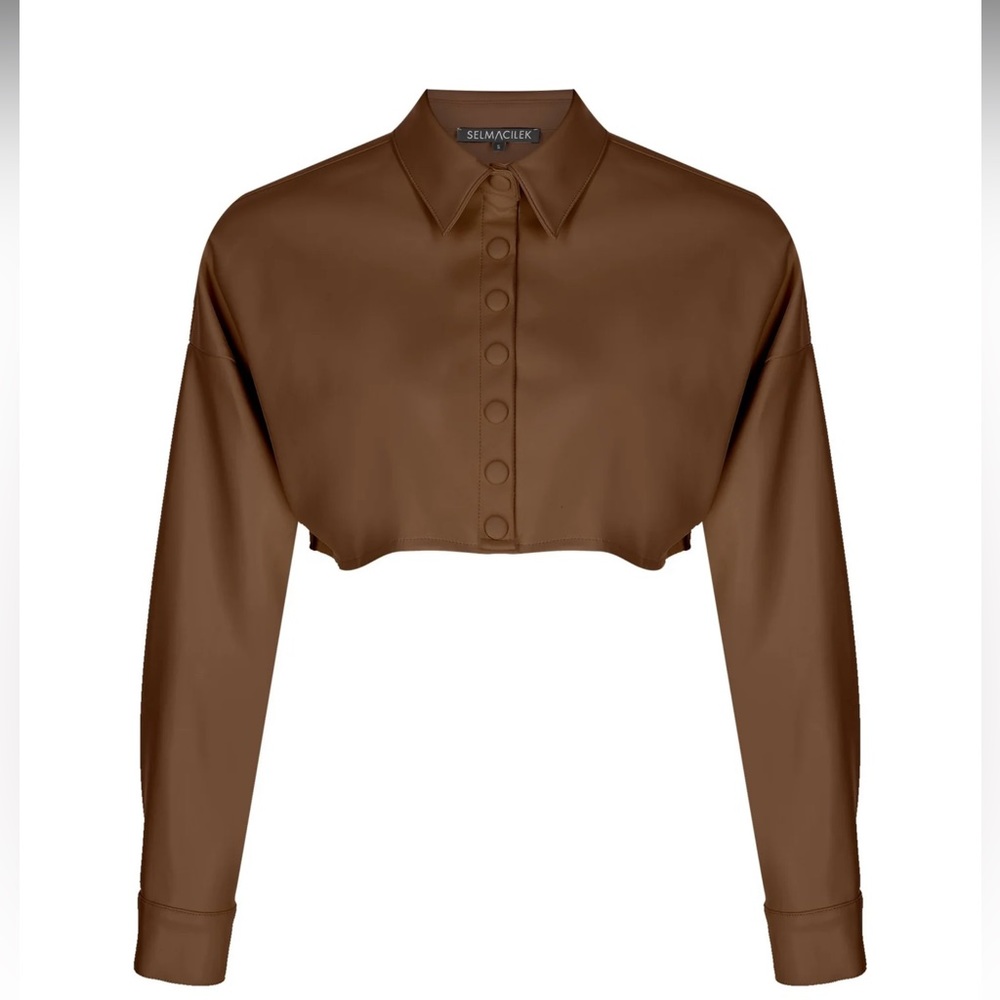 Selma Cilek - BROWN VEGAN LEATHER CROP SHIRT - S
